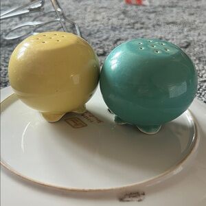 Yellow and Teal Ceramic Salt and Pepper Shakers
